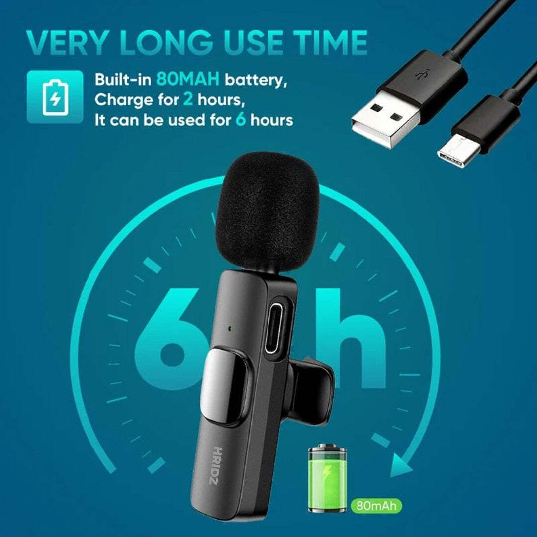 HridZ K9 Wireless Lavalier Microphone - Rechargeable 2-in-1 Lightning Mic for iOS Devices, Perfect for Interviews and Podcasting