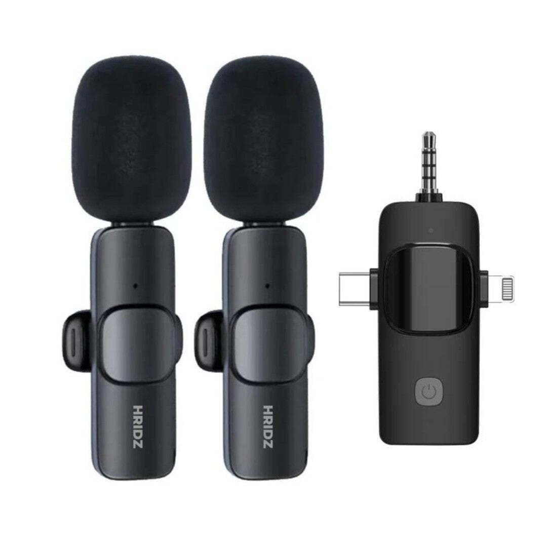 HridZ K31 3-in-1 Wireless Lavalier Microphone for iOS, Android, Cameras, and Laptops