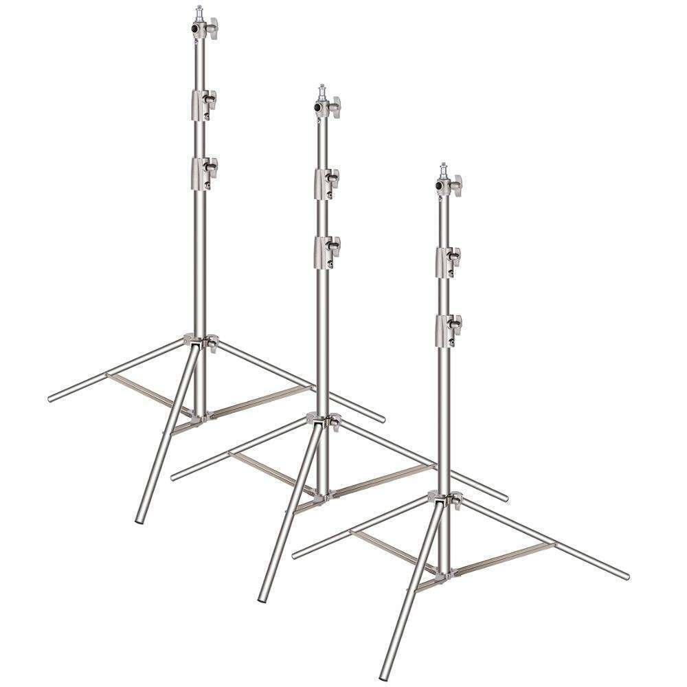 Set of 3 Heavy Duty 260cm Stainless Steel Light Stands for Photography and Videography