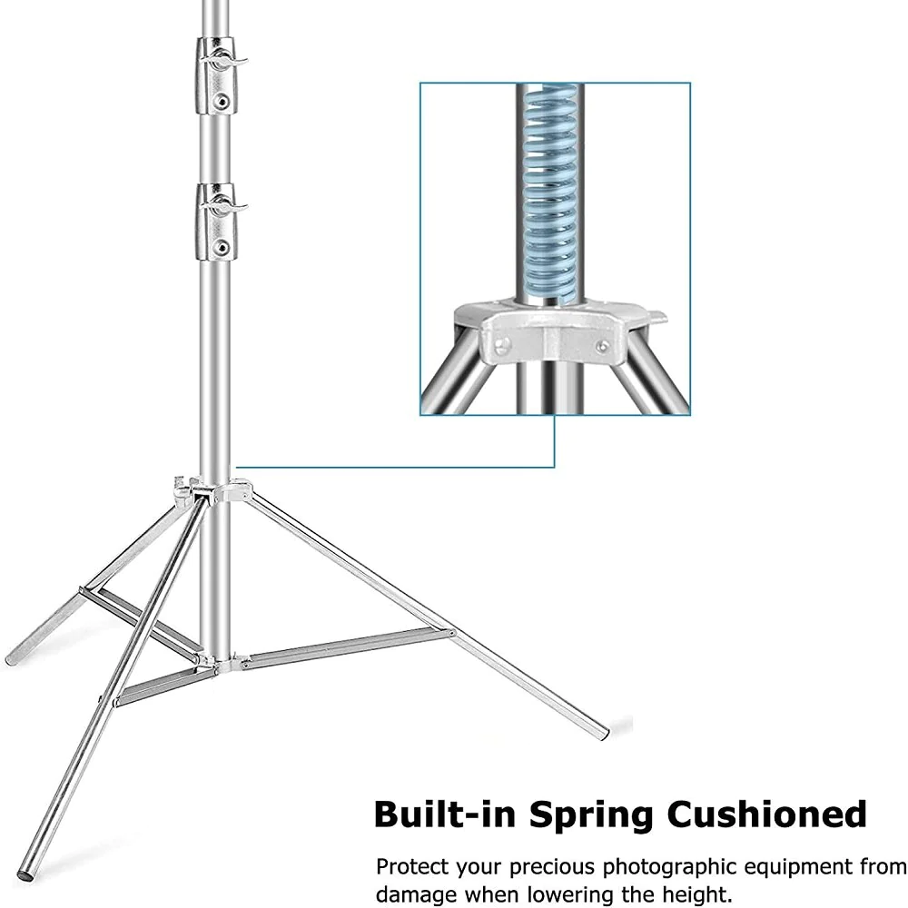 Set of 3 Heavy Duty 260cm Stainless Steel Light Stands for Photography and Videography