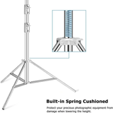 Set of 3 Heavy Duty 260cm Stainless Steel Light Stands for Photography and Videography