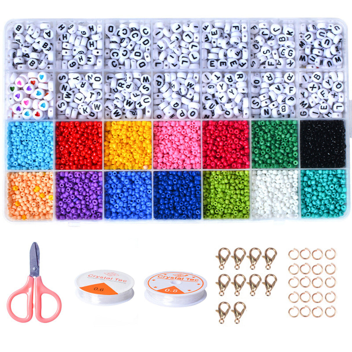 28 Grid 4500pcs Acrylic Seed Beads Craft Set with A-Z Letter Beads for DIY Jewelry Making