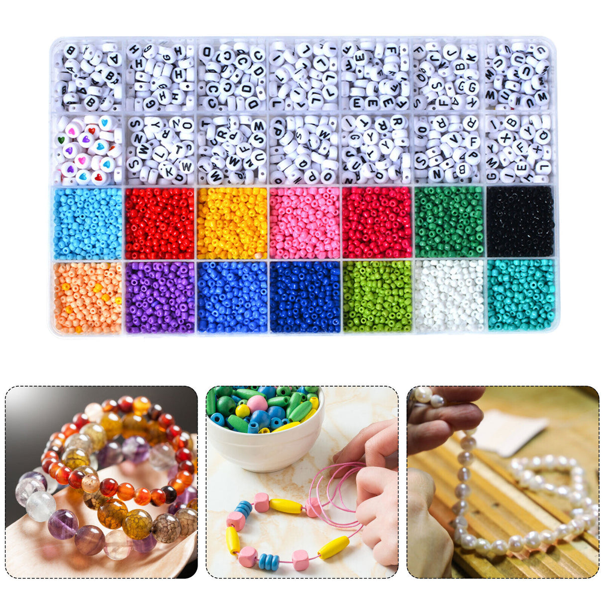 28 Grid 4500pcs Acrylic Seed Beads Craft Set with A-Z Letter Beads for DIY Jewelry Making