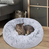 Large-60cm peach PawfectFriend Dog Pet Cat Calming Bed Plush Beds Large Fluffy Donut Comfy Cushion Puppy Mat