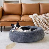 Large-60cm Dark Gray PawfectFriend Dog Pet Cat Calming Bed Plush Beds Large Fluffy Donut Comfy Cushion Puppy Mat