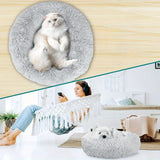 XXL-80cm cream PawfectFriend Dog Pet Cat Calming Bed Plush Beds Large Fluffy Donut Comfy Cushion Puppy Mat