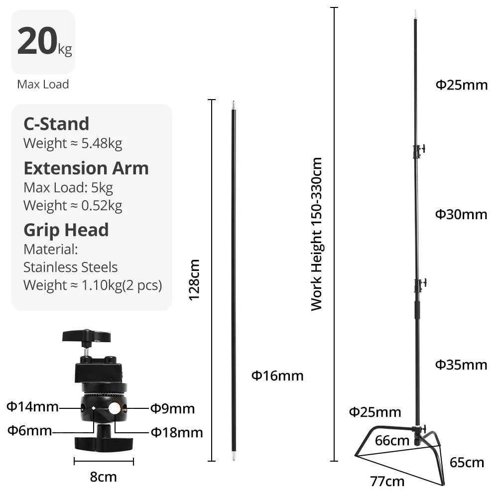 HRIDZ 10.8ft/330cm Heavy Duty Studio C Stand Century Stand Boom Arm Grip Heads Kit