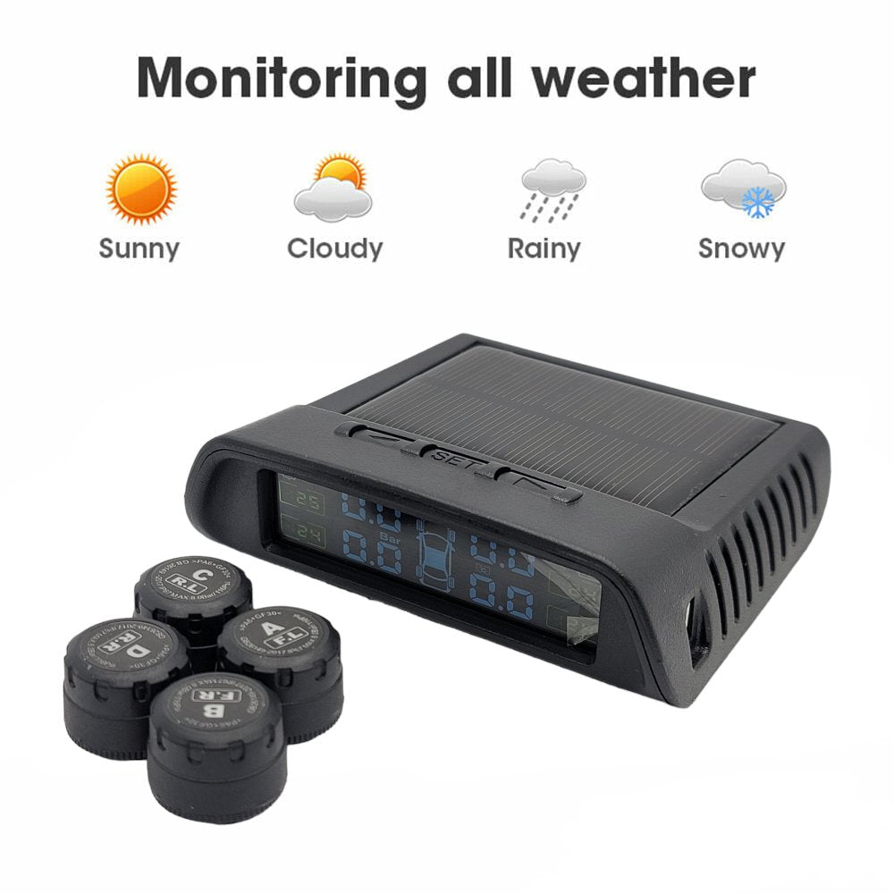 HRIDZ 1050 Solar-Powered Wireless Tire Pressure Monitoring System with 4 Sensors