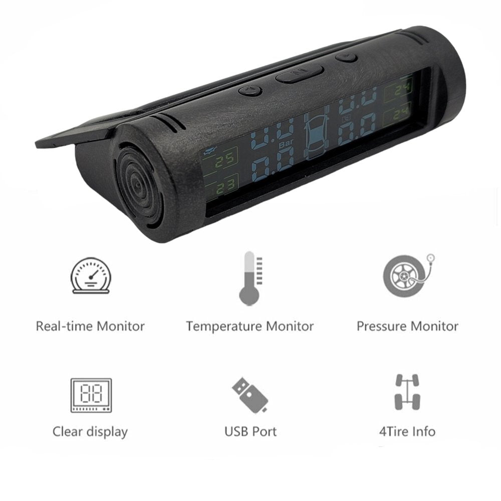 HRIDZ S2 Solar-Powered Wireless Tire Pressure Monitoring System with 4 Sensors