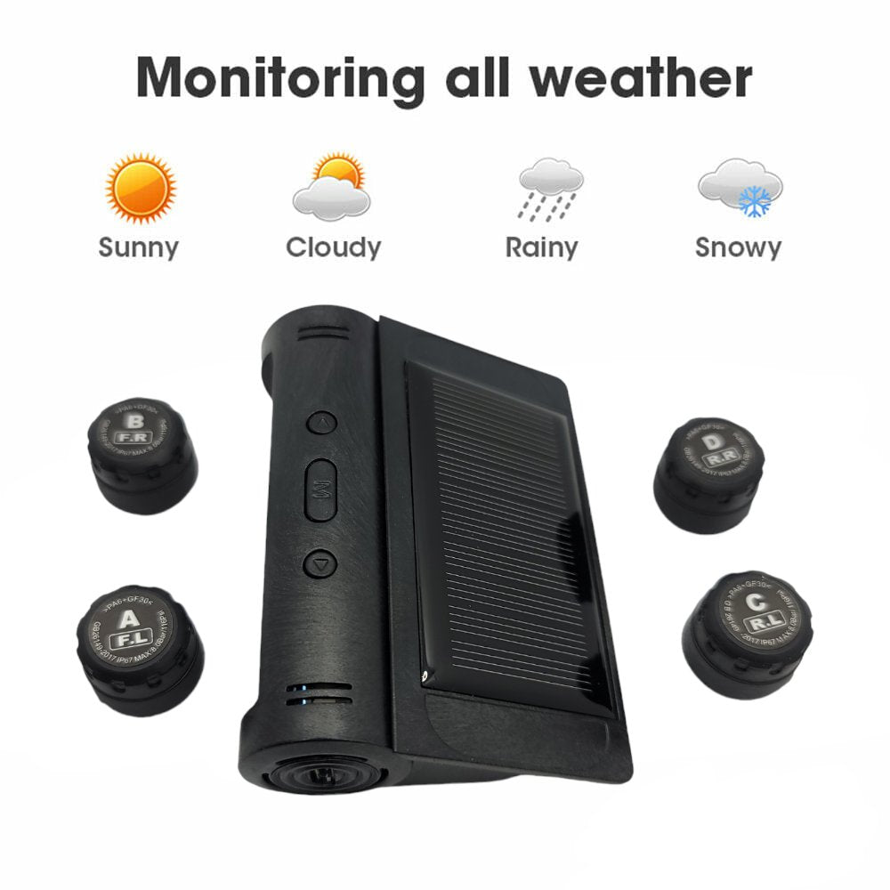 HRIDZ S2 Solar-Powered Wireless Tire Pressure Monitoring System with 4 Sensors