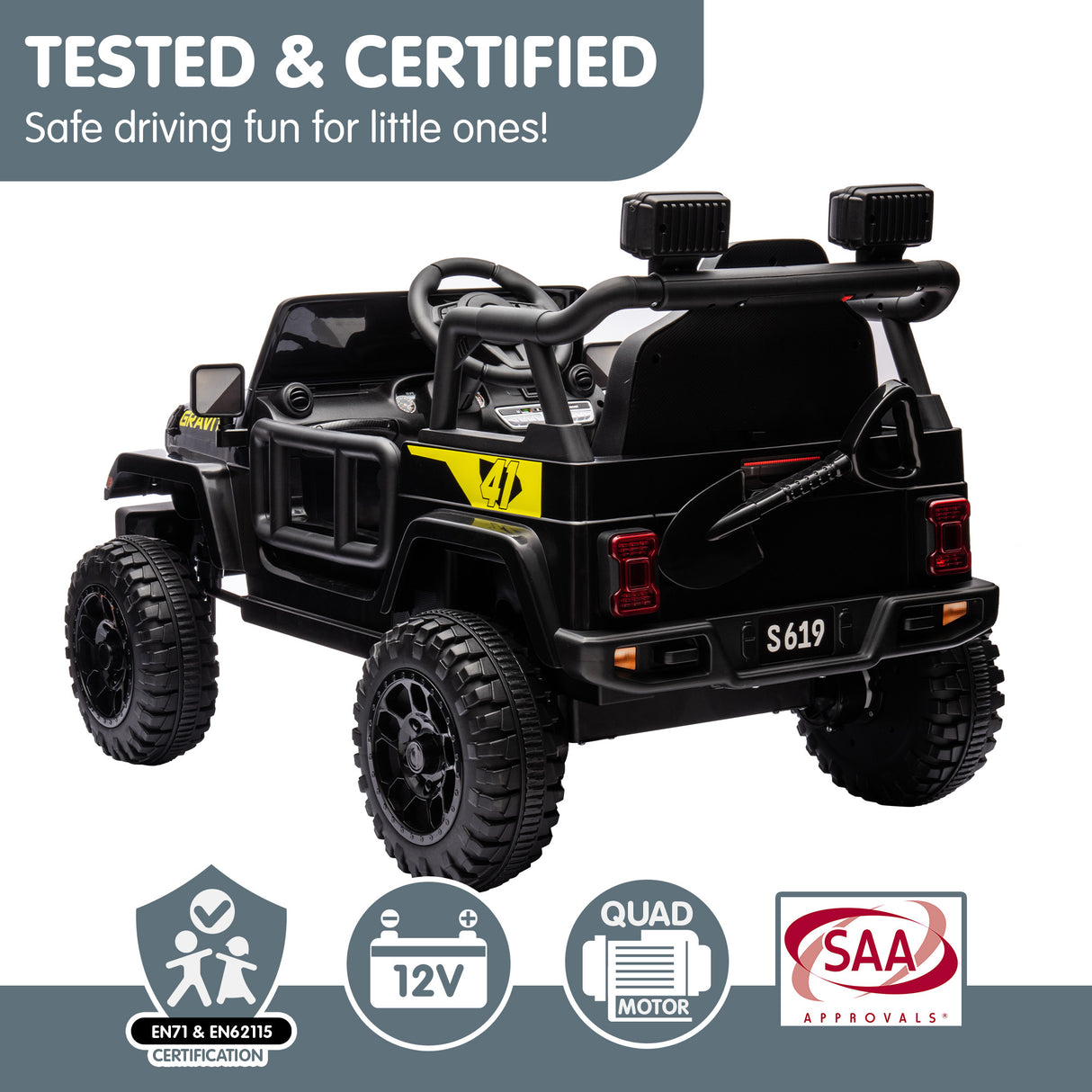 12V Kids Electric Ride On Jeep – Black