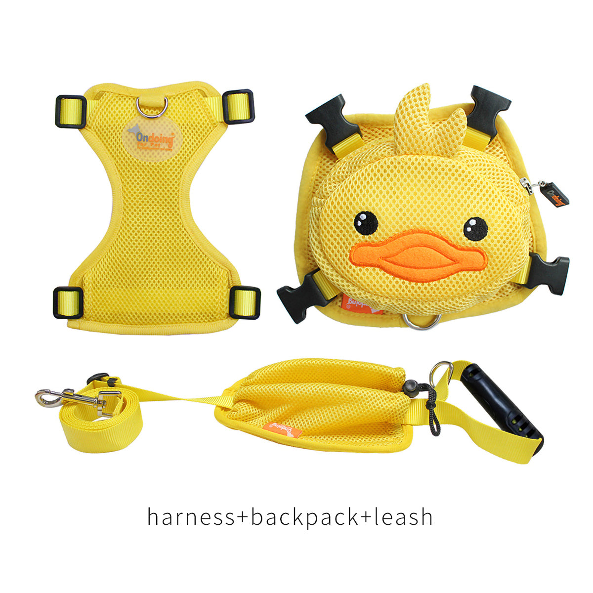 Ondoing Pet Saddle Bag Dog Harness Backpack Hiking Traveling Outdoor Bags Cute Costume (Yellow tiger bag with leash)L