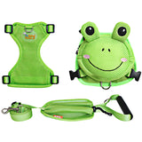 Ondoing Pet Saddle Bag Dog Harness Backpack Hiking Traveling Outdoor Bags Cute Costume (Green frog bag with leash set)M