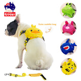 Ondoing Pet Saddle Bag Dog Harness Backpack Hiking Traveling Outdoor Bags Cute Costume (Yellow duck bag with leash set)M