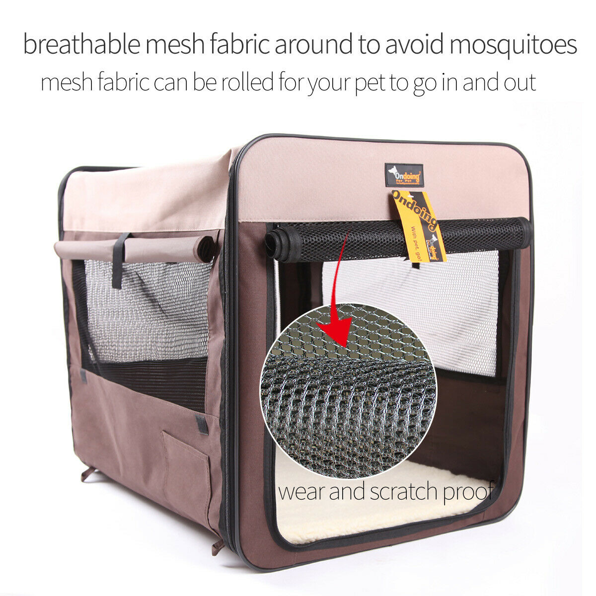 Pet Carrier Bag Soft Dog Crate Cage Kennel Tent House Foldable Portable Car Bed Brown 82*58*58CM