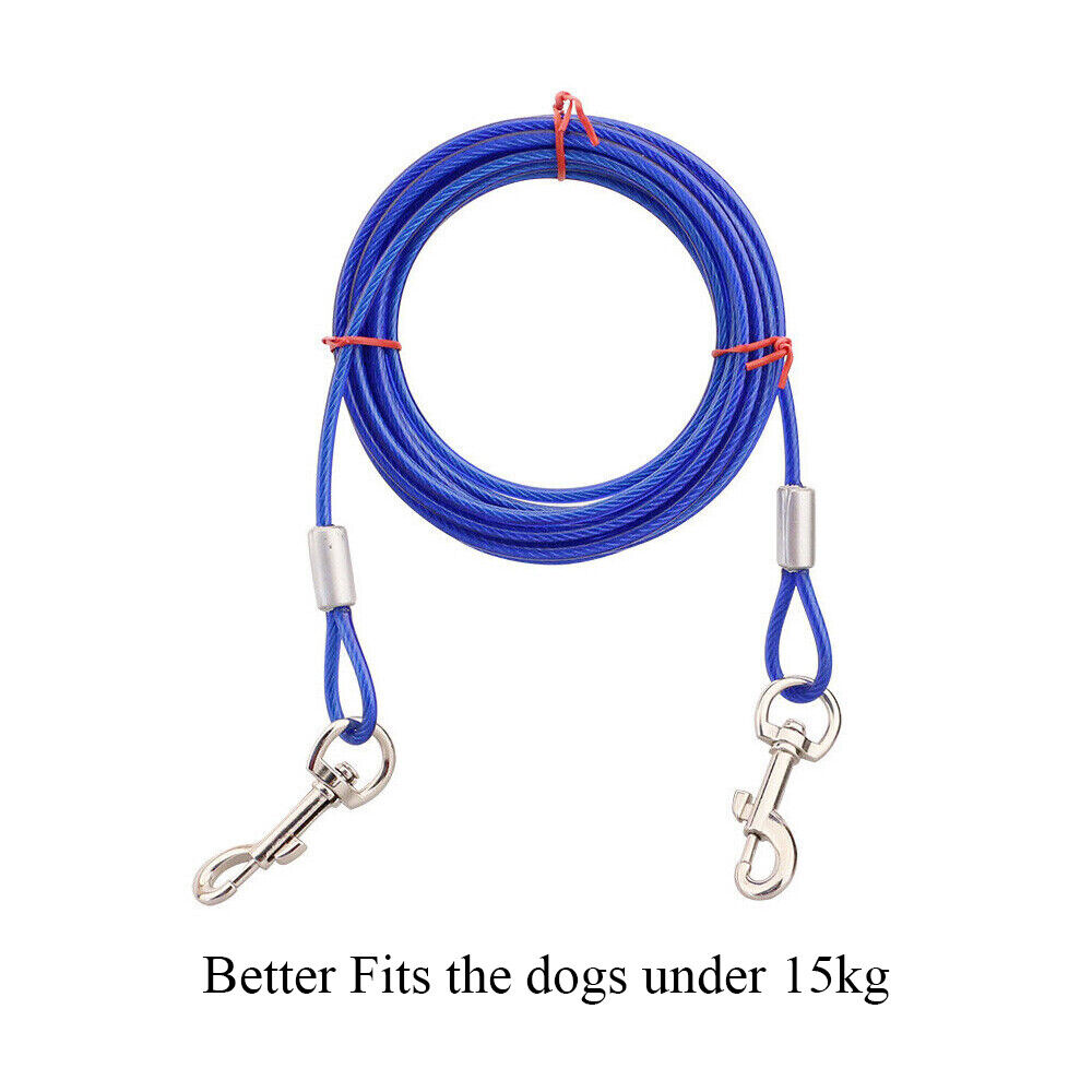 5M Dog Tie Out Cable Leash Lead Tangle Free Outdoor Yard Walking Runing