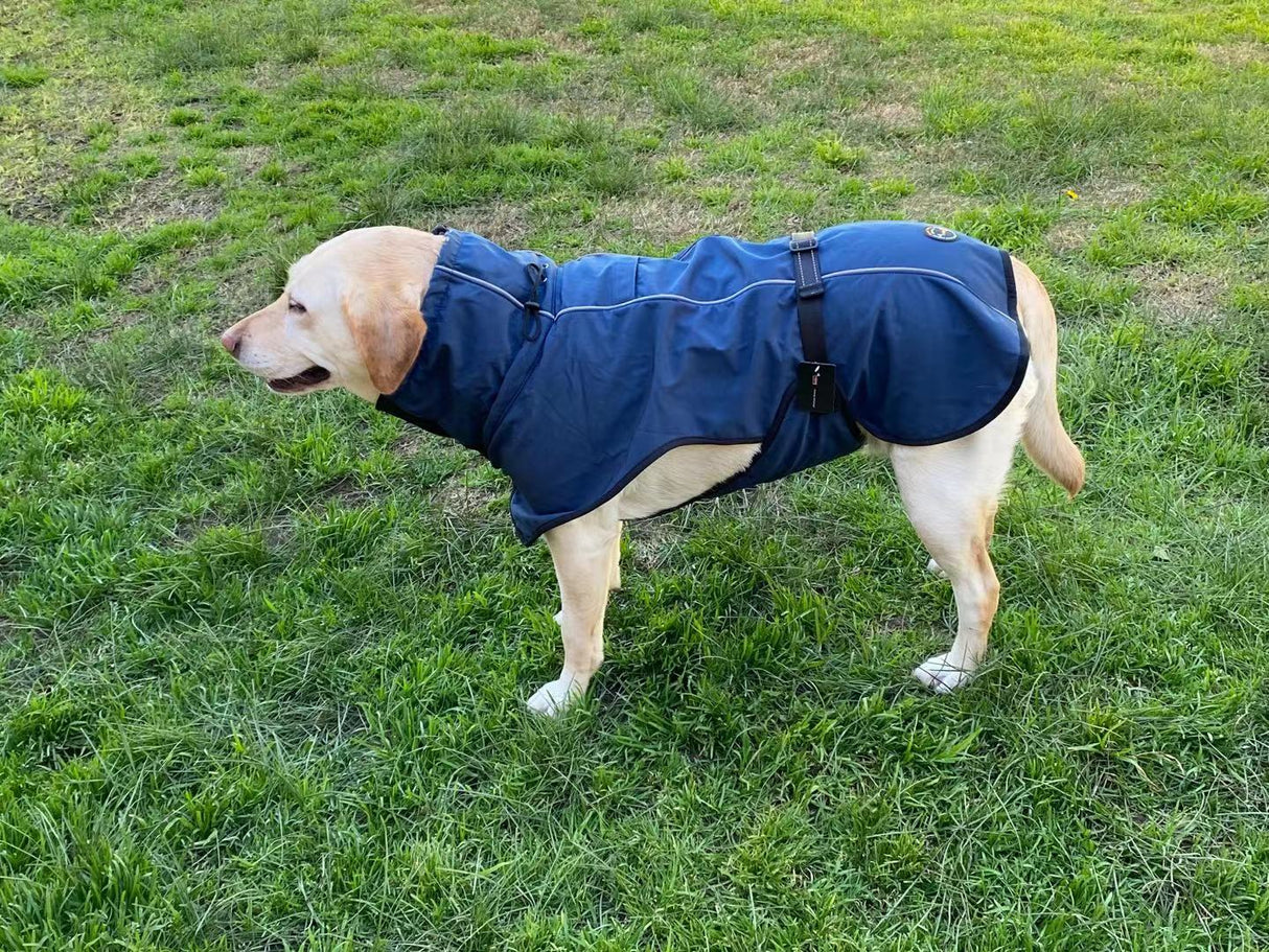 Pet Dog Raincoat Poncho Jacket Windbreaker Waterproof Clothes with Harness Hole-L-Blue