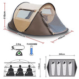 Waterproof Instant Up Beach Camping Tent 3 Person Pop up Tents Family Hiking Dome