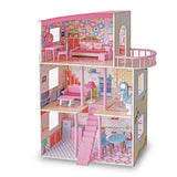 Large Wooden Girls Doll House 3 Level Kids Pretend Play Toys Furniture Dollhouse