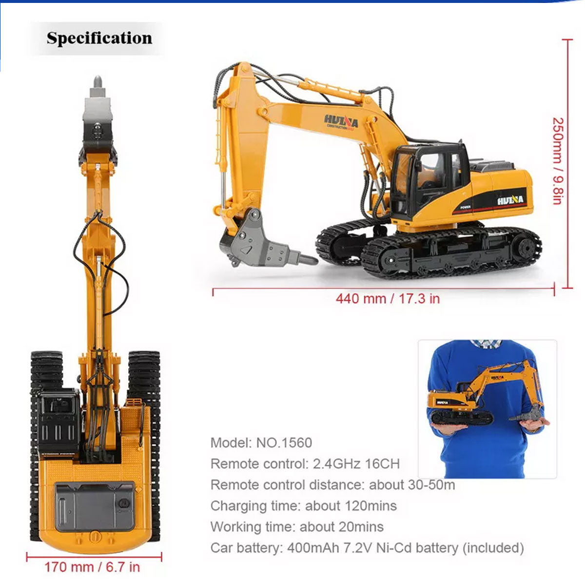 HUINA 1/14 16CH RC Broken Drill Drilling Excavator Construction Vehicle Toy Gift