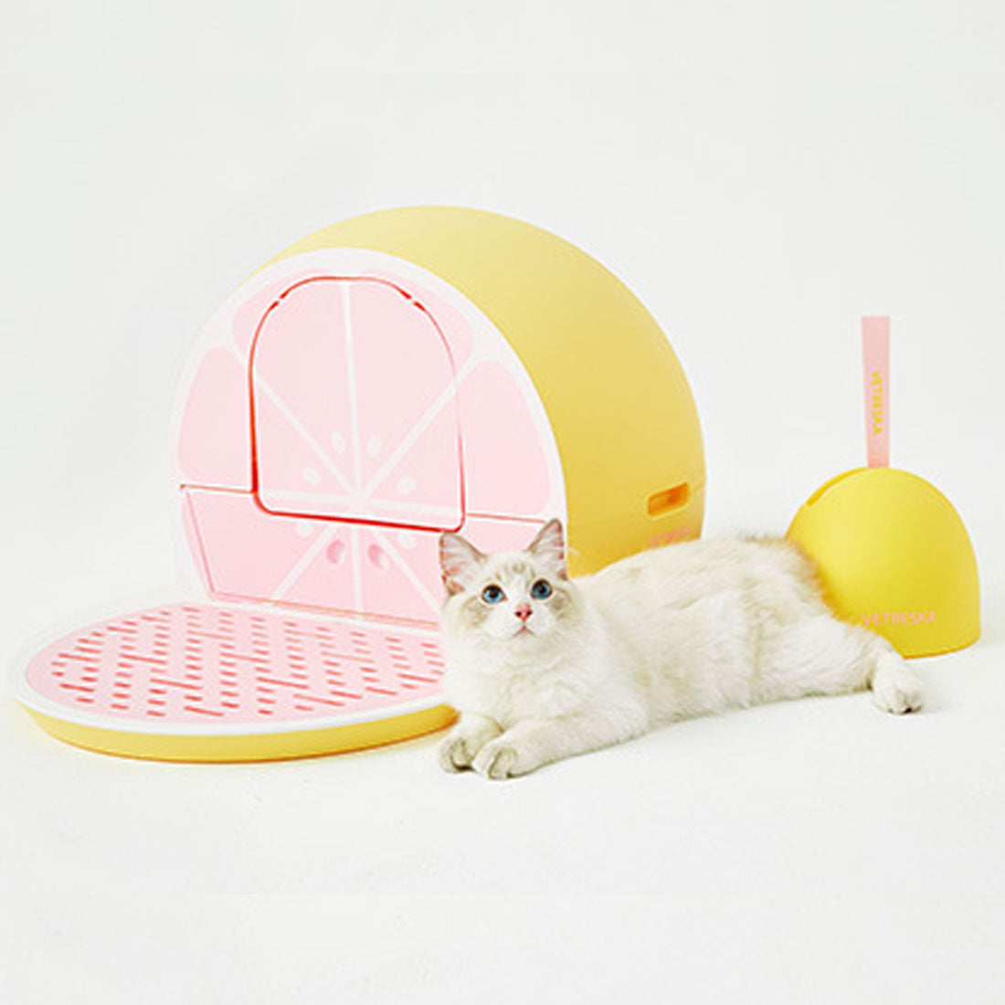 Vetreska Fruity Portable Cat Kitty Toilet Litter Box Tray House Lid Scoop Set Grapefruit