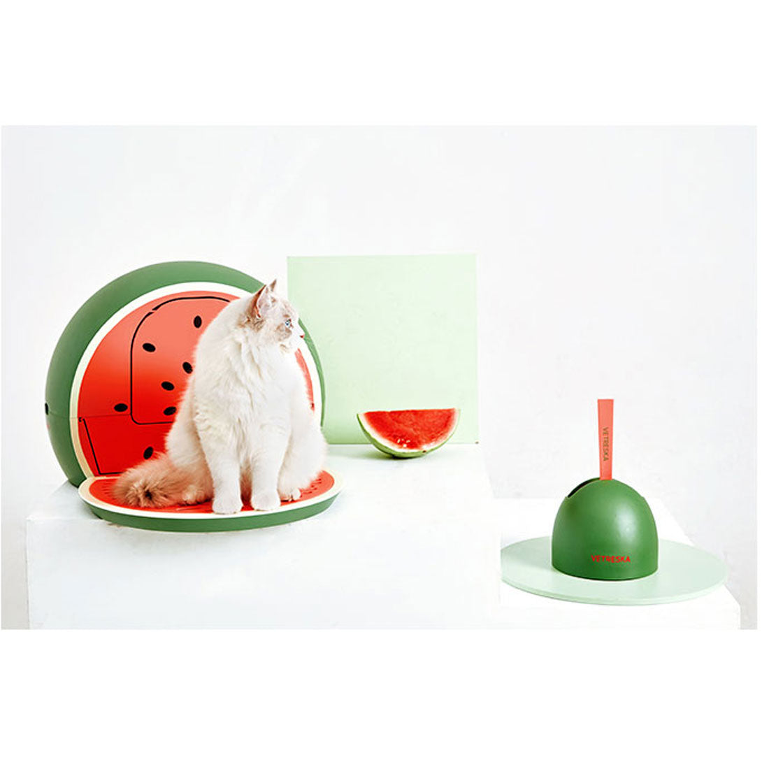 Vetreska Fruity Portable Cat Kitty Toilet Litter Box Tray House Lid Scoop Set Watermelon