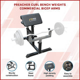 Preacher Curl Bench Weights Commercial Bicep Arms - Side View