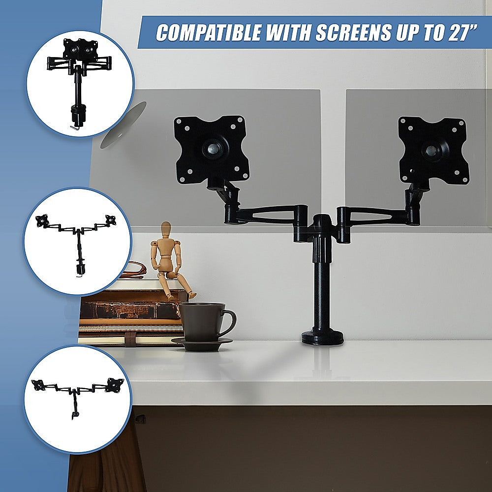 Two-Screen 10-25" Desk Monitor TV Plasma LED LCD Work Mount