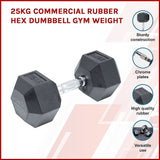 25KG Commercial Rubber Hex Dumbbell Gym Weight