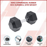 20KG Commercial Rubber Hex Dumbbell Gym Weight