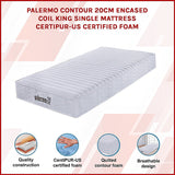 Palermo Contour 20cm Encased Coil King Single Mattress CertiPUR-US Certified Foam