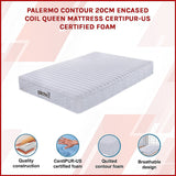 Palermo Contour 20cm Encased Coil Queen Mattress CertiPUR-US Certified Foam