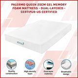 Palermo Queen 25cm Gel Memory Foam Mattress - Dual-Layered - CertiPUR-US Certified