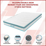 Palermo Double 20cm Memory Foam and Innerspring Hybrid Mattress