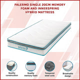 Palermo Single 20cm Memory Foam and Innerspring Hybrid Mattress