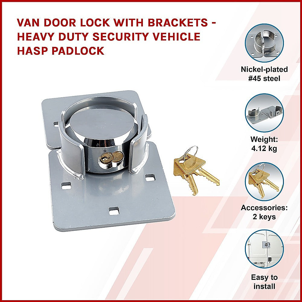 Van Door Lock With Brackets - Heavy Duty Security Vehicle Hasp Padlock