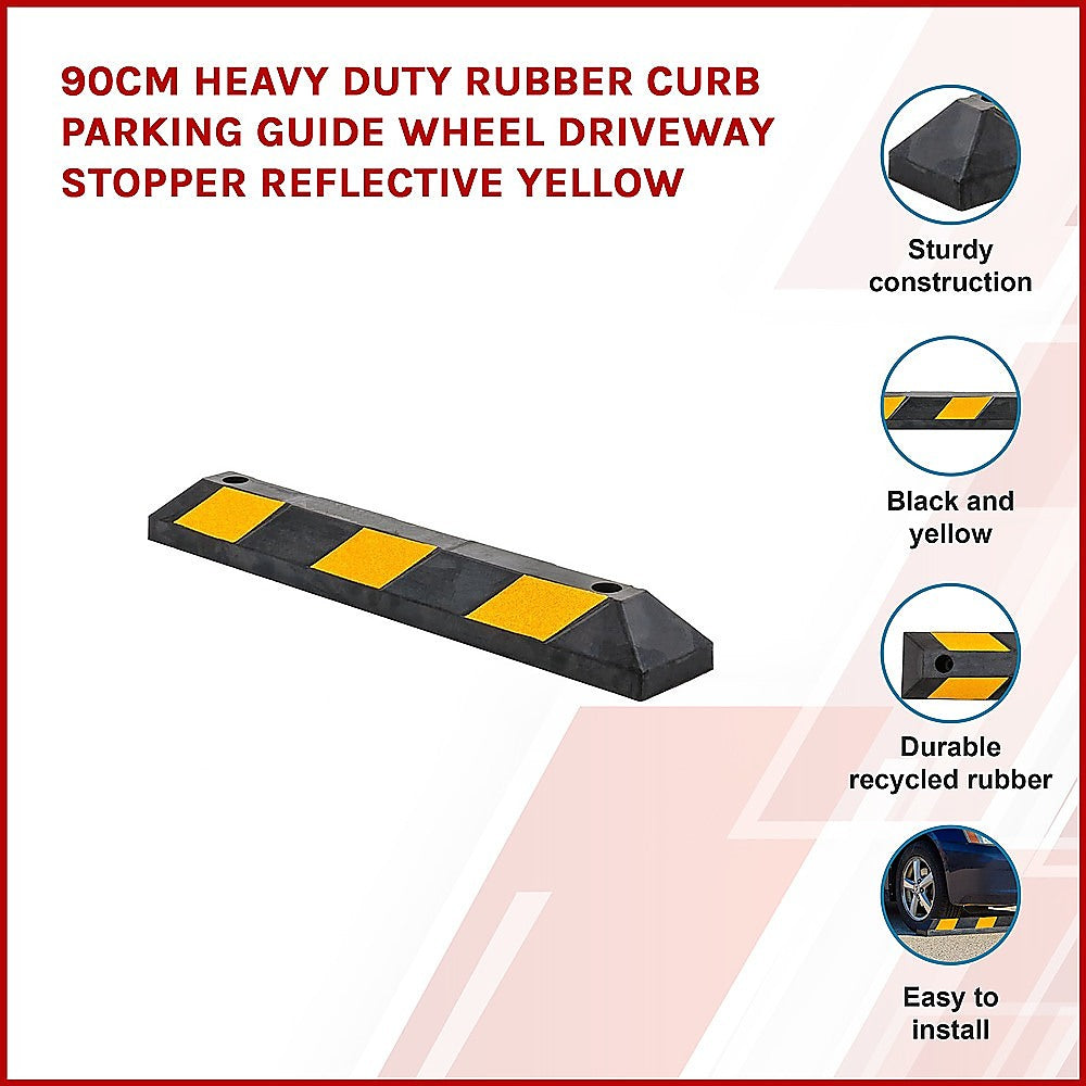 90cm Heavy Duty Rubber Curb Parking Guide Wheel Driveway Stopper Reflective Yellow