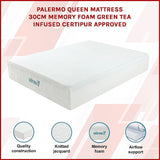 Palermo Queen Mattress 30cm Memory Foam Green Tea Infused CertiPUR Approved