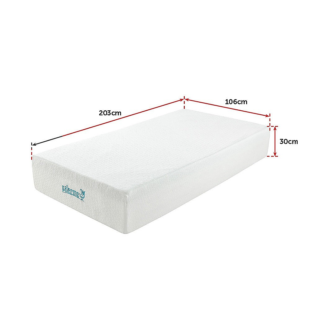 Palermo King Single Mattress 30cm Memory Foam Green Tea Infused CertiPUR Approved