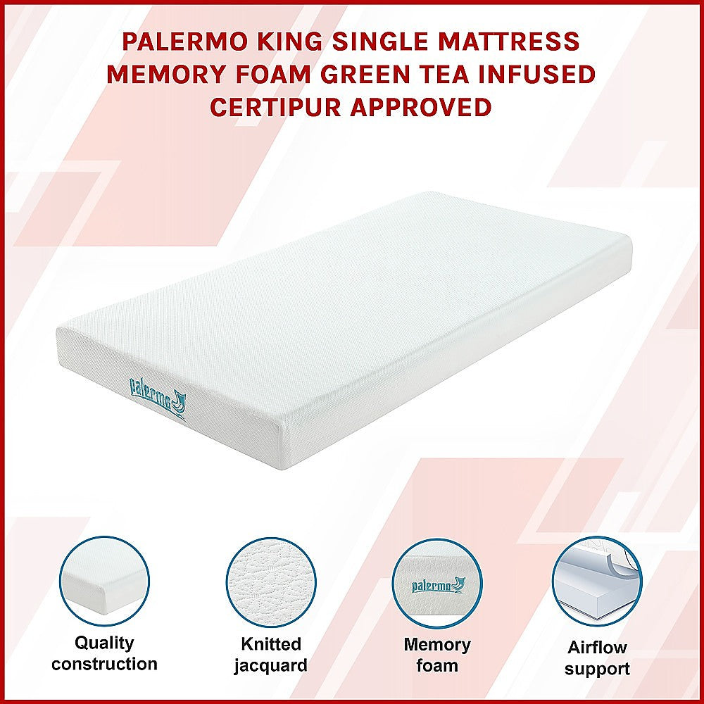 Palermo King Single Mattress Memory Foam Green Tea Infused CertiPUR Approved