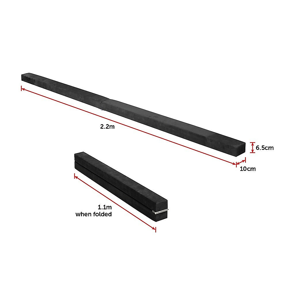 2.2m Gymnastics Folding Balance Beam Black Synthetic Suede