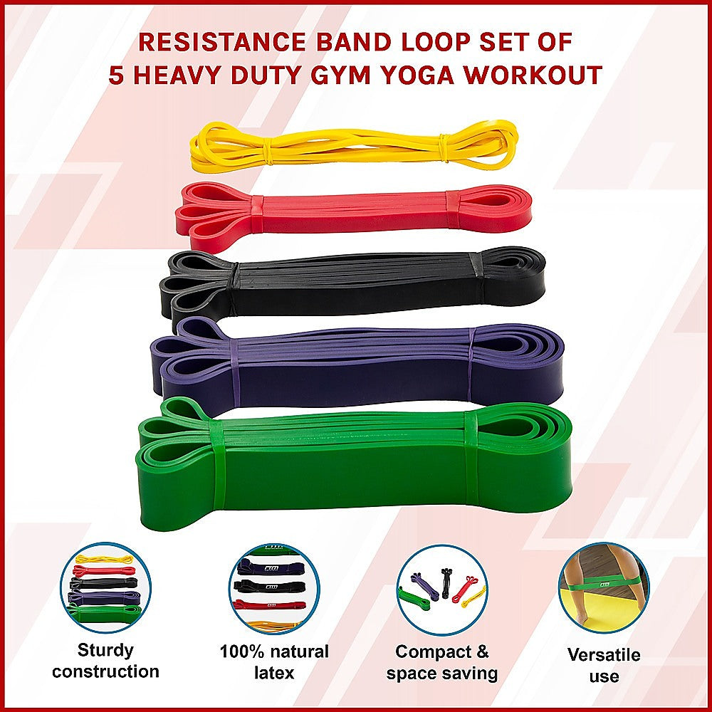 Resistance Band Loop Set of 5 Heavy Duty Gym Yoga Workout