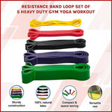 Resistance Band Loop Set of 5 Heavy Duty Gym Yoga Workout