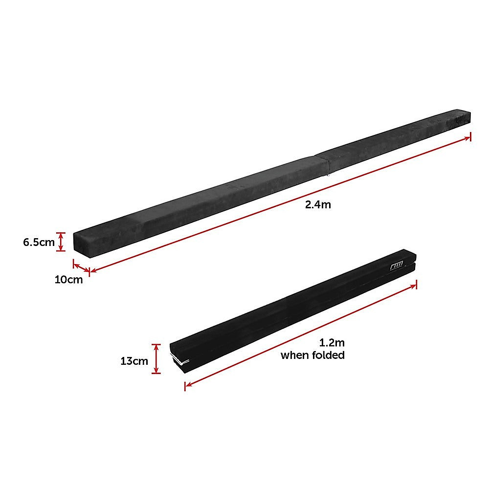 2.4m (8FT) Gymnastics Folding Balance Beam Black Synthetic Suede