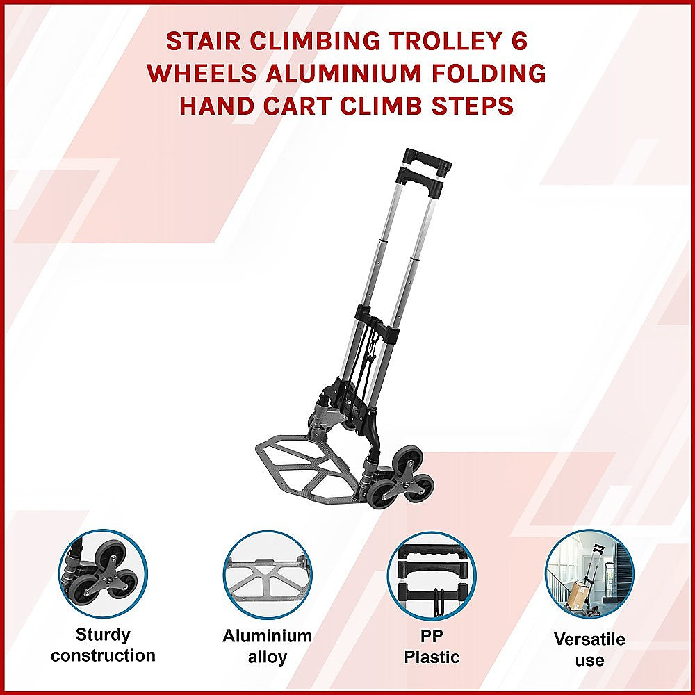 Stair Climbing Trolley 6 Wheels Aluminium Folding Hand Cart Climb Steps