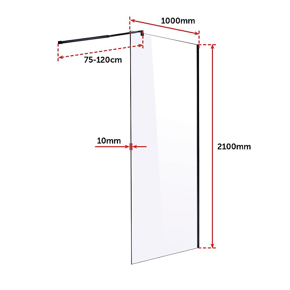 1000 x 2100mm Frameless 10mm Safety Glass Shower Screen