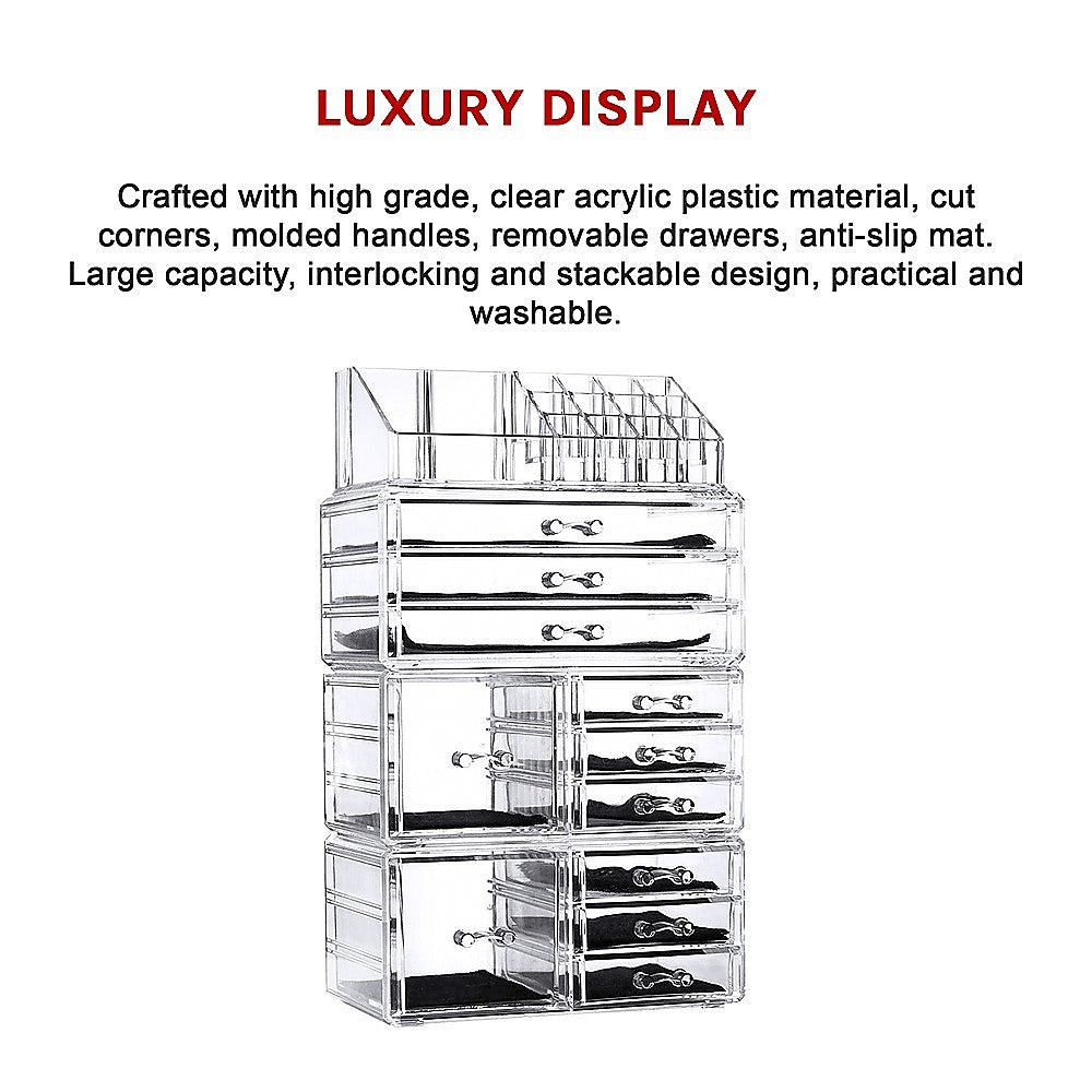 11 Drawers Clear Acrylic Tower Organiser Cosmetic jewellery Luxury Storage Cabinet