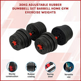 30kg Adjustable Rubber Dumbbell Set Barbell Home GYM Exercise Weights