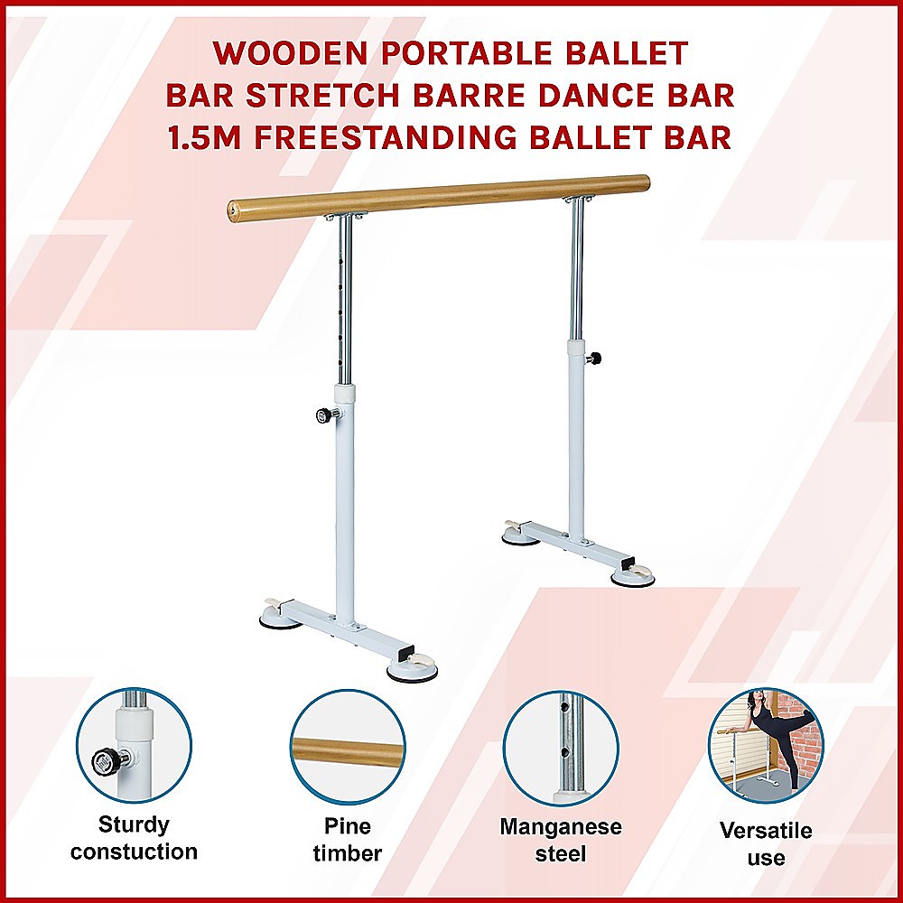 Wooden Portable Ballet Bar Stretch Barre Dance Bar 1.5M Freestanding Ballet Bar