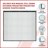 100 Inch 16:9 Manual Pull Down Outdoor Projector Projection Screen Theater Movie - Side View